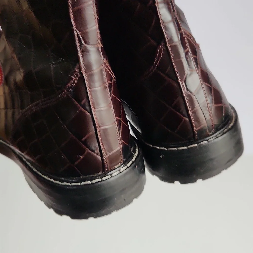 J. Crew Crocodile Embossed leather Lace-up Military Combat Style Boots